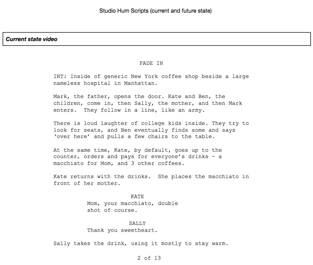 First page of the 'current state' script